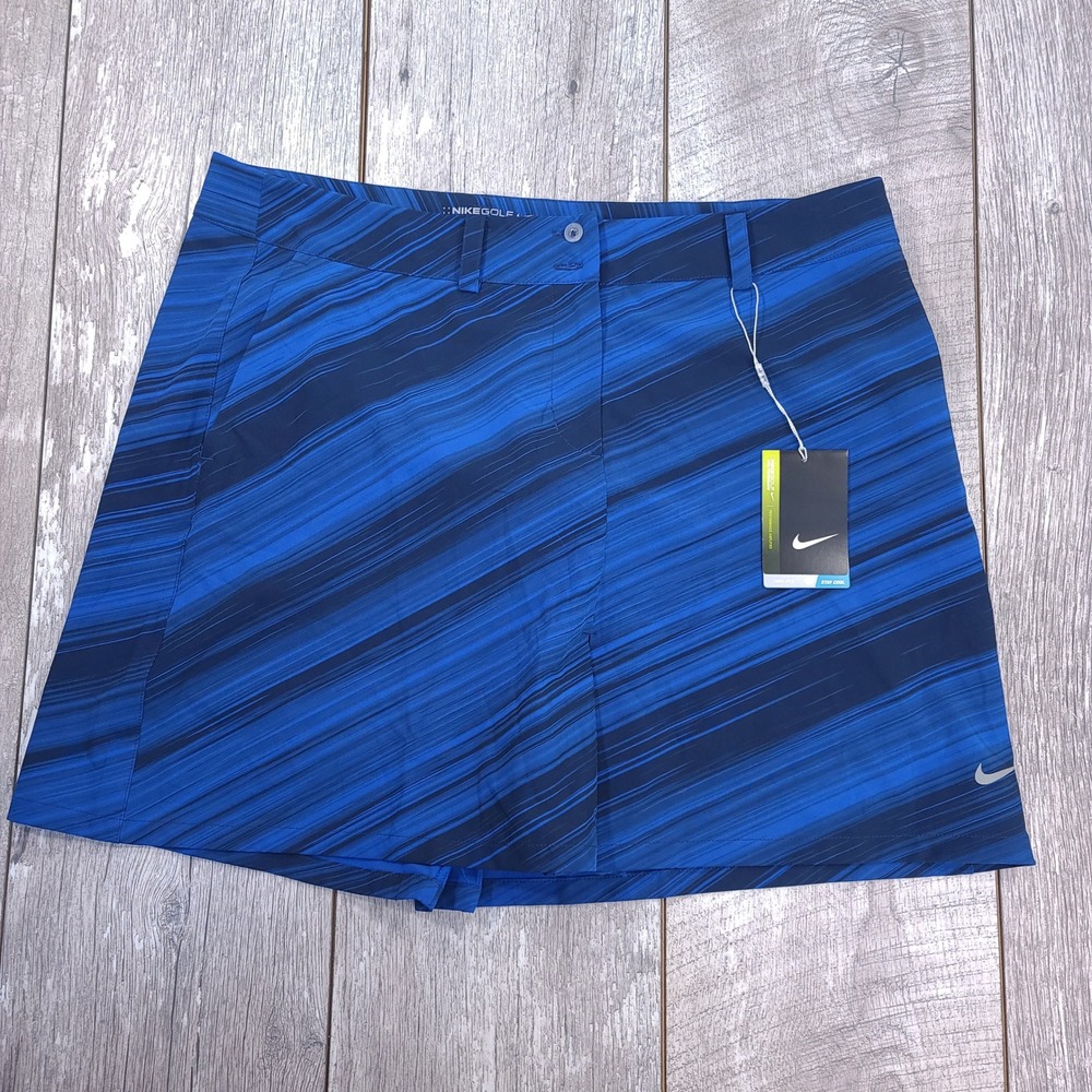 Nike Golf Skort Womens 12 Blue Dri-FIT Tour Performance Diagonal Stripe NEW